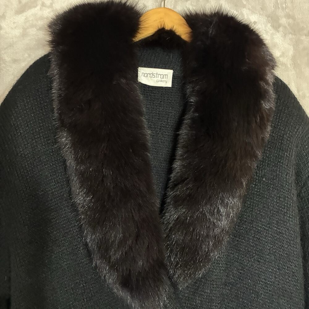 Nordstrom Gallery Designs By Rachelle Mohair Sweater Jacket Fox Fur Trim Size M - Picture 3 of 11